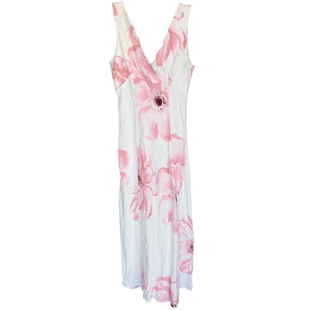 DERBY DRESS Anthropology Paper Heart romantic floral Linen Blend  Dress V-Neck - Picture 2 of 5